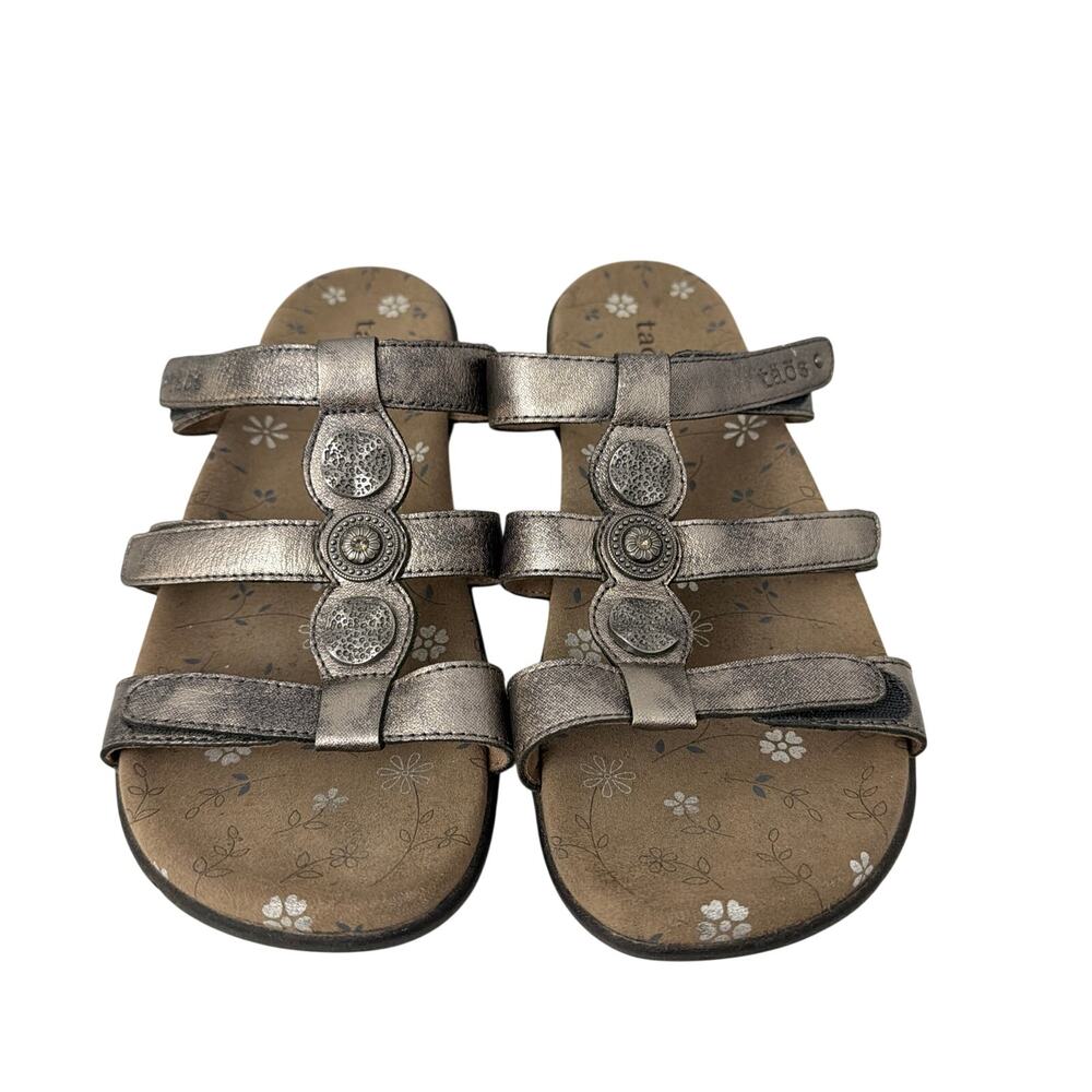 Taos Sandals Womens Size 9 Prize 3 Pewter Leather Slip On Comfort